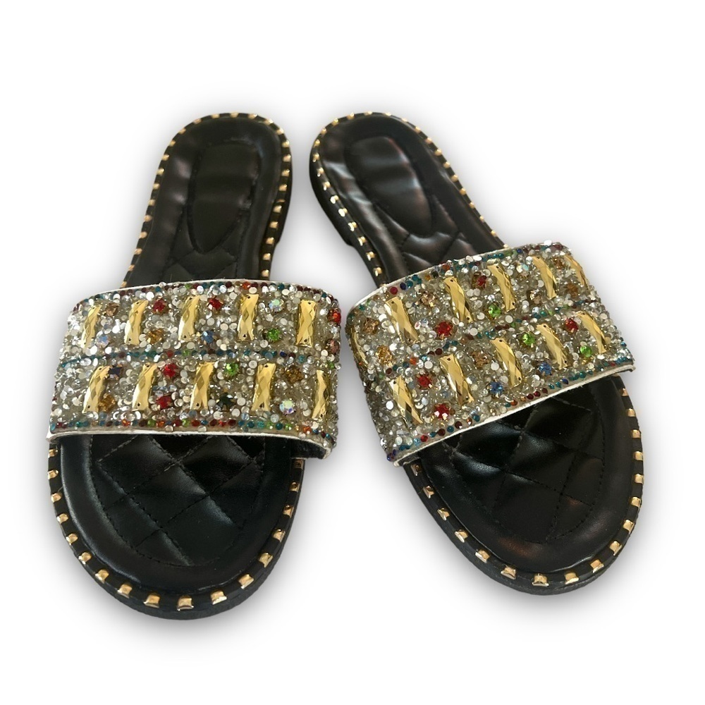 Multicolor Beaded and Rhinestone Slip On Sandals Size 9/10